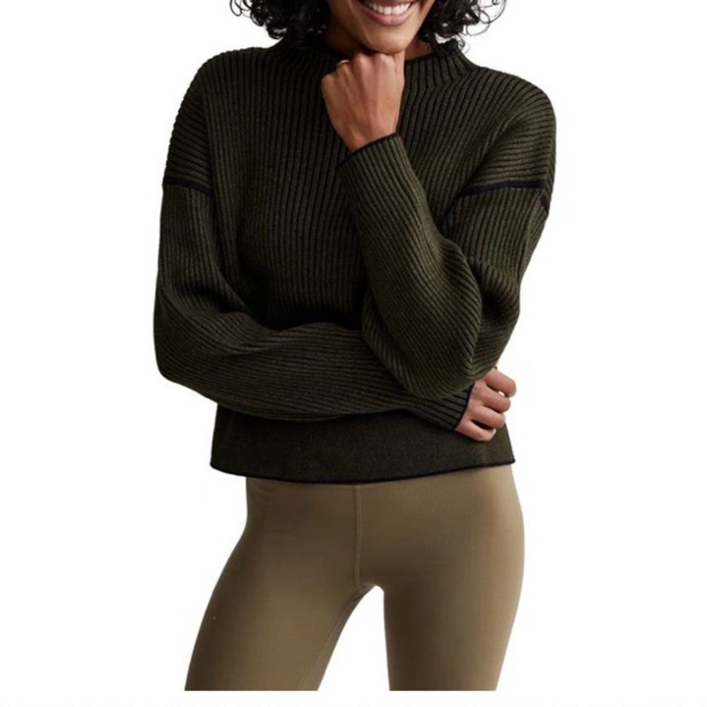 Mock Neck Rib Sweater in Dark Olive - varley size small